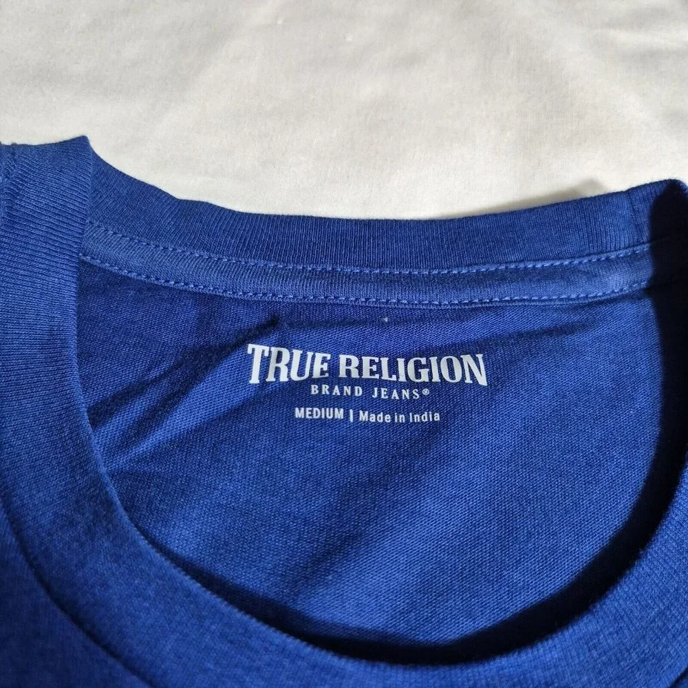 True Religion T-Shirt Men’s Size M Blue  100% Cotton Short Sleeve (44)